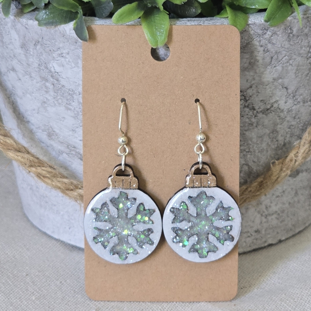 Handmade Resin Glitter Snowflake Dangle Earrings
